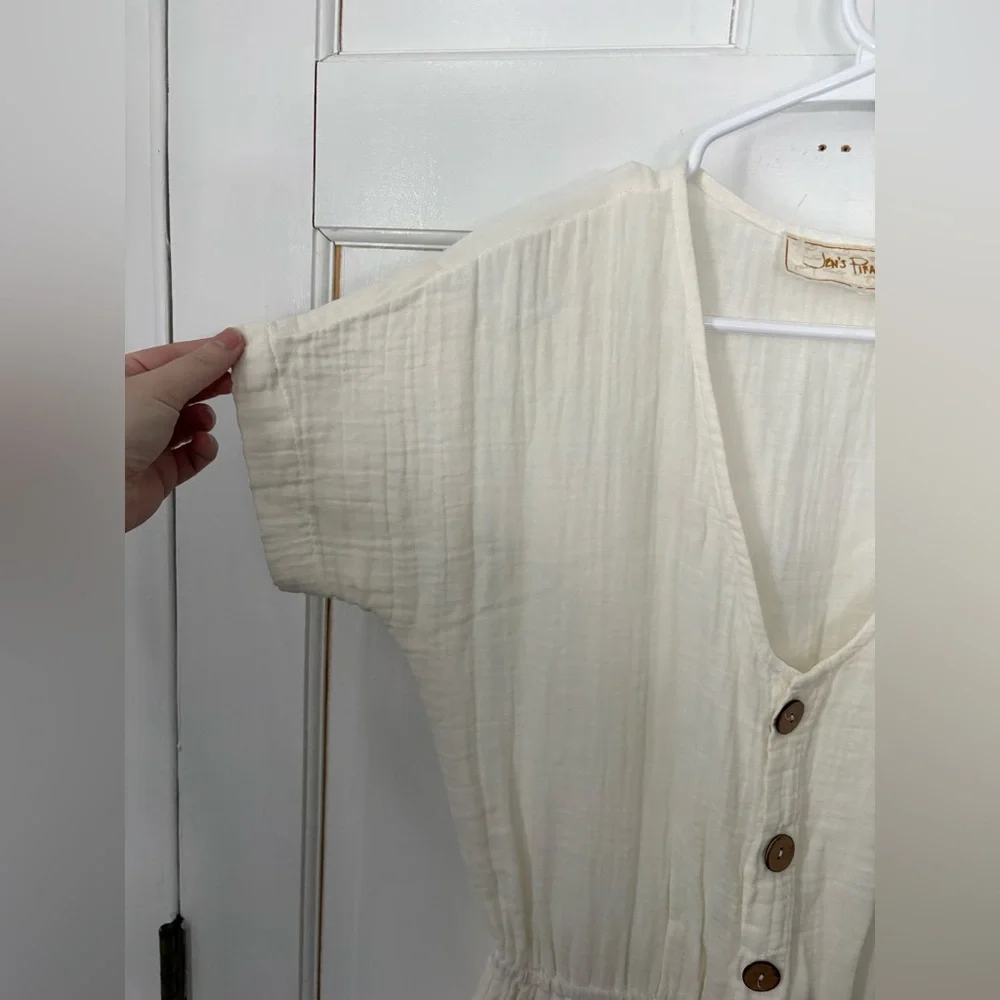 Jen’s Pirate Booty Free People Off-White Ivory Cotton Jumpsuit, Size Small (S) - Picture 4 of 10